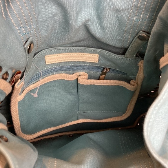 Maxazria Collection Purse Canvas Grommets Rope Handle Beach Resortwear Vacation - Picture 10 of 15